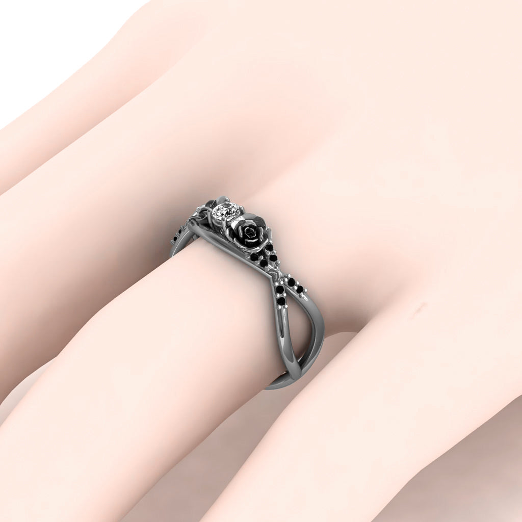 Rose Engagement ring 14K White Gold Thin Elegant Flower Ring - Stella no. 21